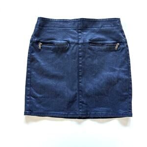 Zara Trafaluc Women's Size 8 Skirt‎ Navy Blue Mini Straight Waxed Denim